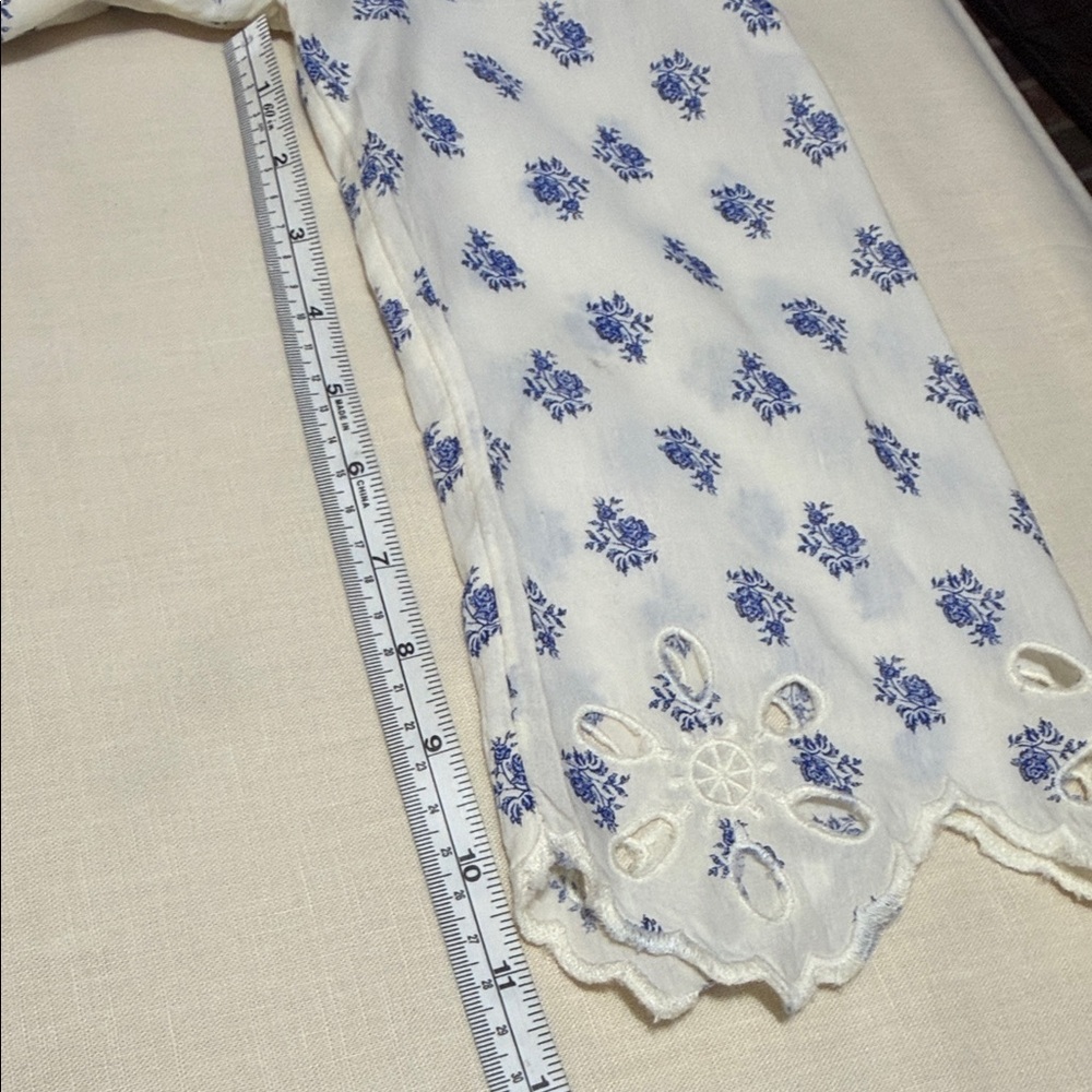 Anthropologie Meadow Rue Cream Dress & Blue Floral Print & Cut Outs Handkerchief - Picture 10 of 12